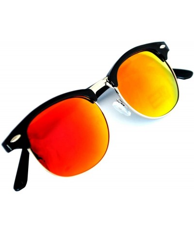 Rectangular Retro Classic Sunglasses Metal Half Frame With Colored Lens Uv 400 - Mirror-sil-red - CX12MWAA527 $16.72