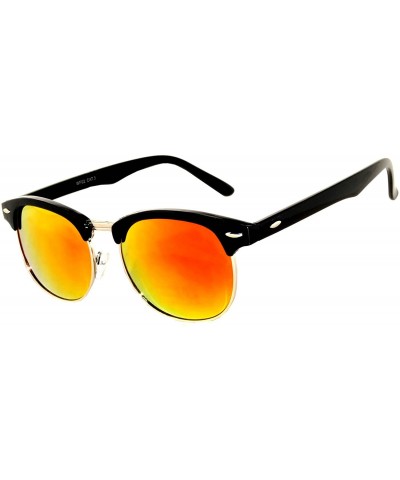 Rectangular Retro Classic Sunglasses Metal Half Frame With Colored Lens Uv 400 - Mirror-sil-red - CX12MWAA527 $7.04