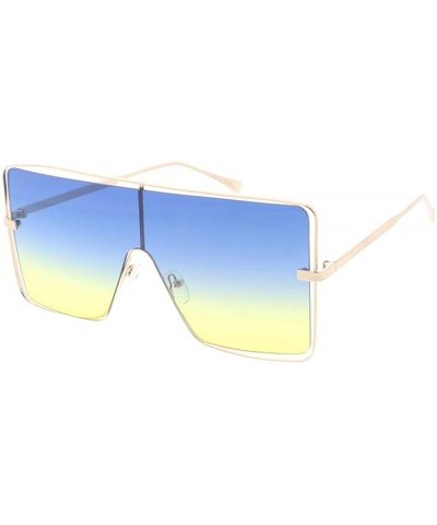Oversized Flat Top Square Frame Aviator 80s Retro Fashion Sunglasses - Blue - C918UDRMMT5 $20.31