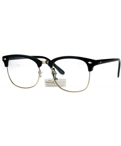Rimless Mens Classic Horned Half Rim Hipster Nerdy Retro Eye Glasses - Black Gold - CR182XC7TAD $18.49