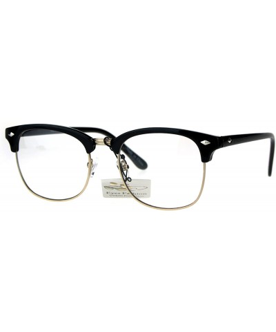 Rimless Mens Classic Horned Half Rim Hipster Nerdy Retro Eye Glasses - Black Gold - CR182XC7TAD $11.65