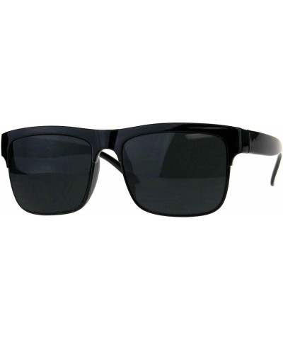 Rectangular Mens All Black Sunglasses Designer Style Rectangular Bold Top Shades - Shiny Black - CN18III46RL $18.64