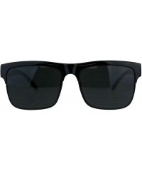 Rectangular Mens All Black Sunglasses Designer Style Rectangular Bold Top Shades - Shiny Black - CN18III46RL $8.34