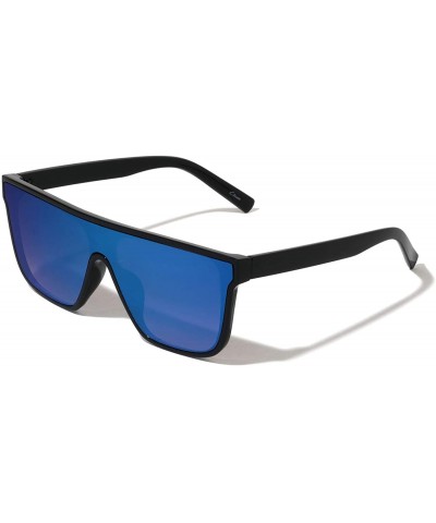 Square Flat Top Classic Square One Piece Shield Sunglasses - Blue - CY197L726ZG $26.00