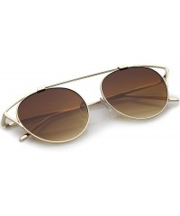 Cat Eye Oversize Open Metal Crossbar Round Tinted Flat Lens Cat Eye Glasses 55mm - Gold / Amber - CS182M3Z9R3 $9.45