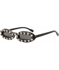 Round 2020 Fashion Vintage Oval Sunglasses Women Rhinestone Men Luxury Retro Small Shades - White - CI198ZH0X99 $35.87