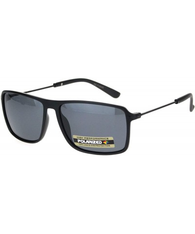 Rectangular Polarized Thin Plastic Rectangular Flat Top Racer Mens Sunglasses - Matte Black - CT18OK8EG08 $23.77