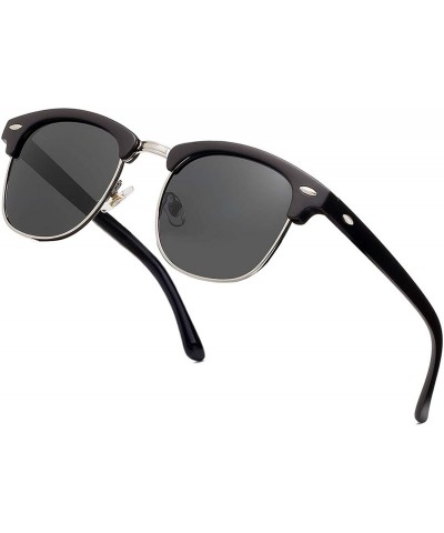 Round Semi Rimless Polarized Sunglasses Classic Metal Retro Rivets Sun Glasses - CI185YQ3OES $19.16