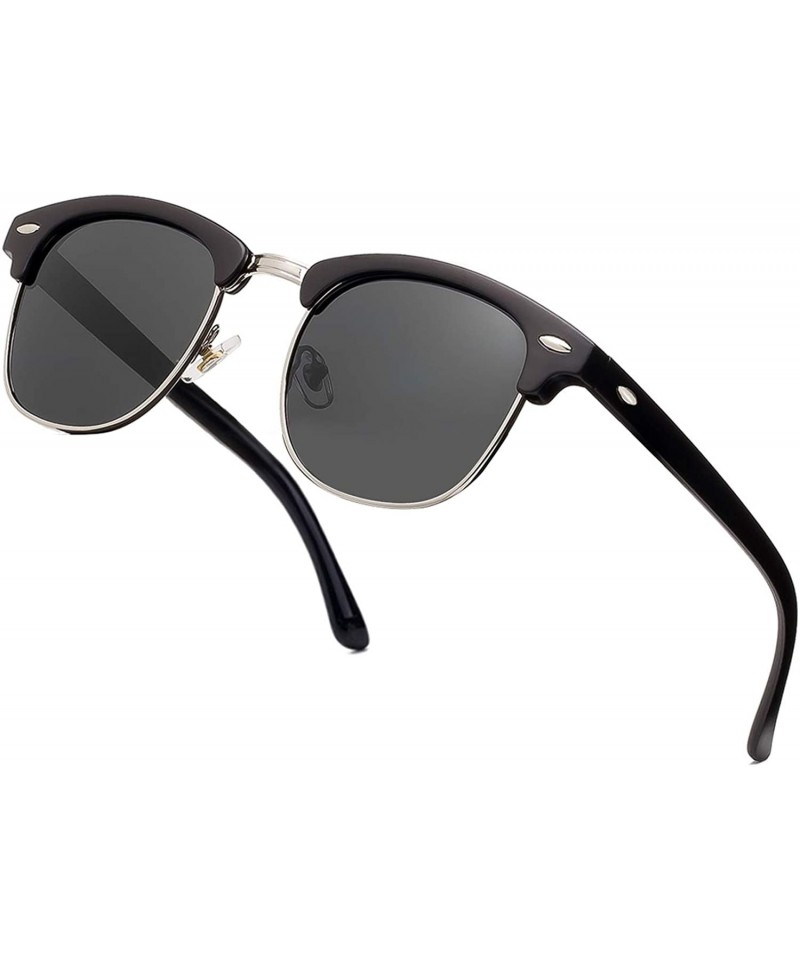 Round Semi Rimless Polarized Sunglasses Classic Metal Retro Rivets Sun Glasses - CI185YQ3OES $9.71