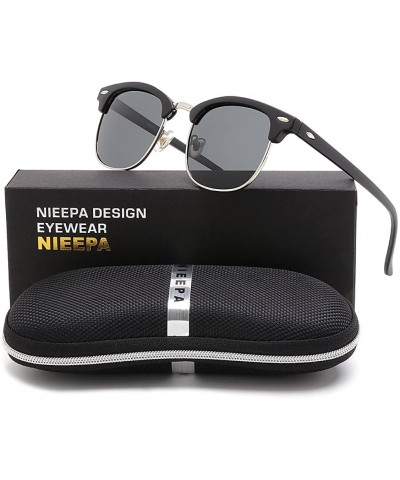 Round Semi Rimless Polarized Sunglasses Classic Metal Retro Rivets Sun Glasses - CI185YQ3OES $9.71