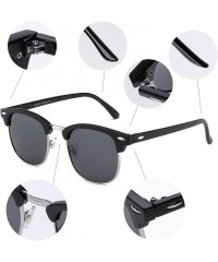 Round Semi Rimless Polarized Sunglasses Classic Metal Retro Rivets Sun Glasses - CI185YQ3OES $9.71