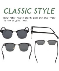 Round Semi Rimless Polarized Sunglasses Classic Metal Retro Rivets Sun Glasses - CI185YQ3OES $9.71