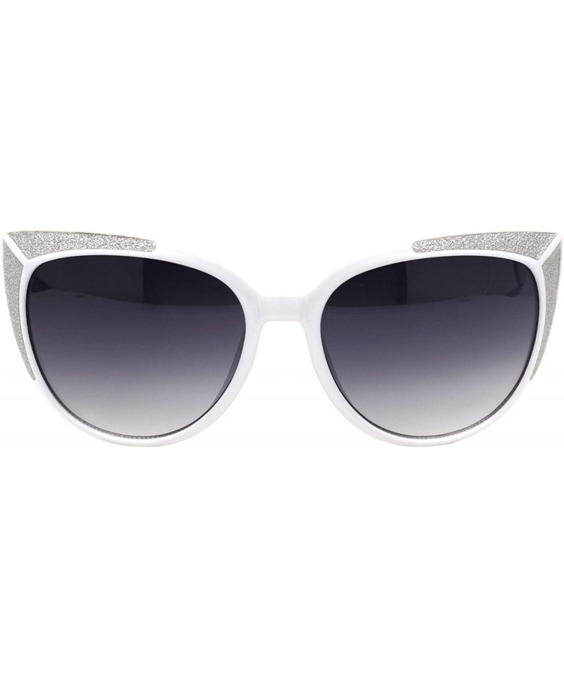 Butterfly Chic Trendy Fashion Sunglasses Womens Butterfly Glitter Frame UV 400 - White Silver (Smoke) - C718Z8RMIZY $13.92
