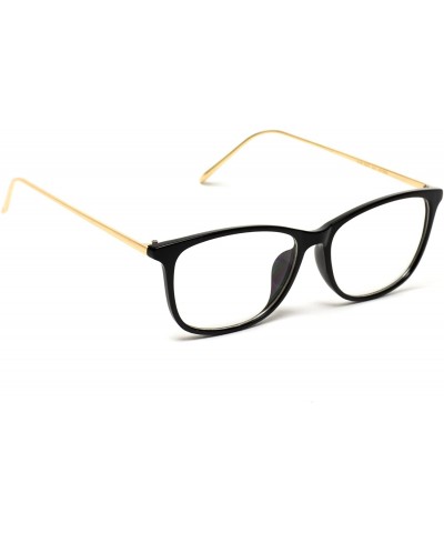 Round Rectangular Elegant Metal Gold Temple Square Clear Glasses - Black - C511YVQXHUV $14.05