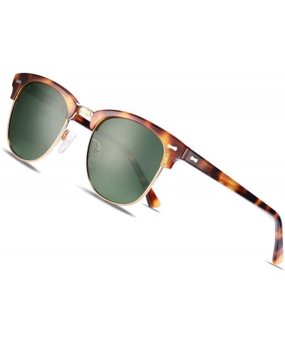 Rimless Vintage Polarized Sunglasses Protection - Yellow Tortoise Frame/ Green Lens - CN18AZMRGOK $39.68