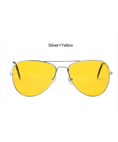 Aviator Men Aviation Sunglasses Women Night Vision Glasses Driving Yellow Blackclearred - Silveryellow - CJ18XE9DO3N $16.91