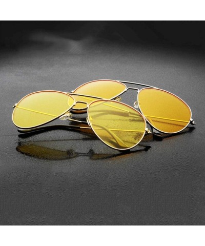 Aviator Men Aviation Sunglasses Women Night Vision Glasses Driving Yellow Blackclearred - Silveryellow - CJ18XE9DO3N $9.50