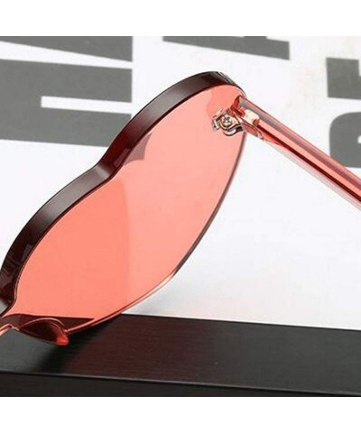 Square Heart Shaped Rimless Sunglasses Transparent Candy Color Frameless Glasses for Women Girls Party Gifts - Hot Pink - C51...