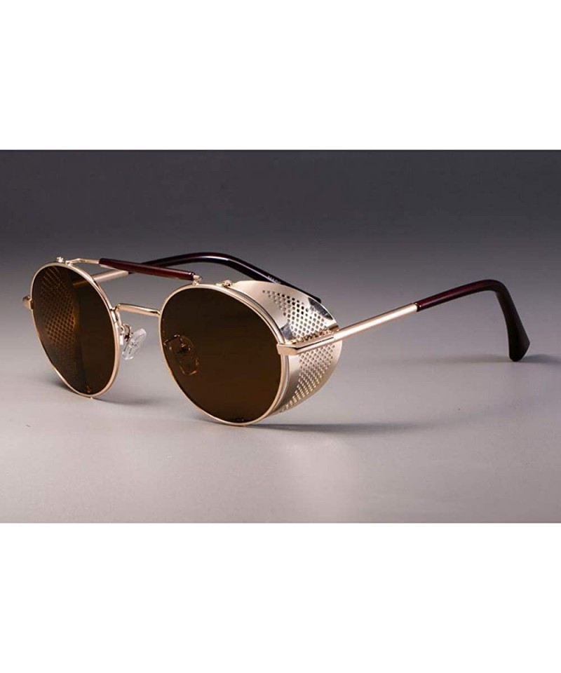 Aviator Retro Round Metal Sunglasses Steampunk Men Women Brand Designer Gold Tea - Gold Tea - CQ18YKUMX2G $13.02