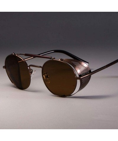 Aviator Retro Round Metal Sunglasses Steampunk Men Women Brand Designer Gold Tea - Gold Tea - CQ18YKUMX2G $13.02