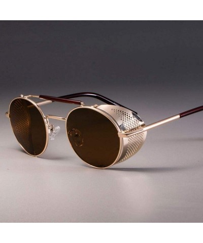 Aviator Retro Round Metal Sunglasses Steampunk Men Women Brand Designer Gold Tea - Gold Tea - CQ18YKUMX2G $13.02