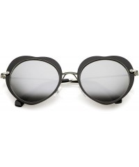 Oversized Women's Unique Thin Metal Arms Round Color Mirrored Lens Heart Sunglasses 54mm - Silver Black / Silver Mirror - CB1...