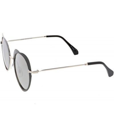 Oversized Women's Unique Thin Metal Arms Round Color Mirrored Lens Heart Sunglasses 54mm - Silver Black / Silver Mirror - CB1...