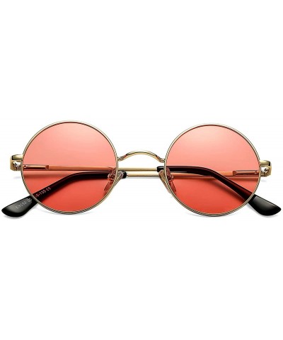 Round Retro Small Round Polarized Sunglasses for Men Women John Lennon Style - Gold Frame/Transparent Pink Lens - C5190O7RAZ7...