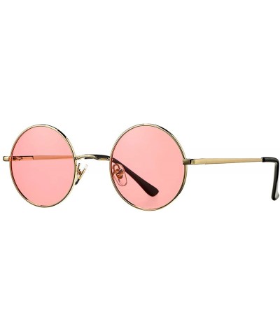 Retro Small Round Polarized Sunglasses for Men Women John Lennon Style -  Gold Frame/Transparent Pink Lens - C5190O7RAZ7