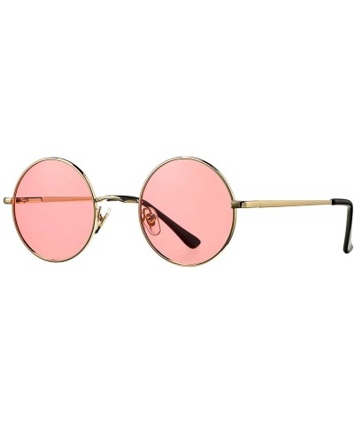 Round Retro Small Round Polarized Sunglasses for Men Women John Lennon Style - Gold Frame/Transparent Pink Lens - C5190O7RAZ7...