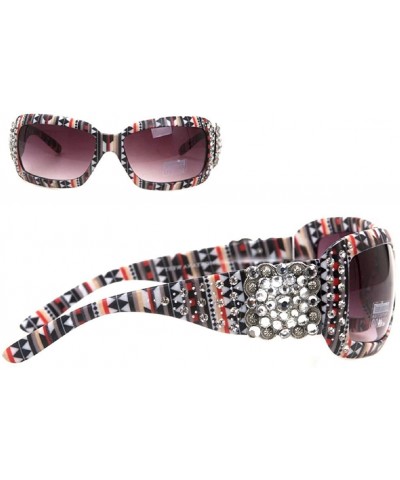 Round Square Concho II with Aztec Print Sunglasses - Black - CB1820RIGLY $65.15