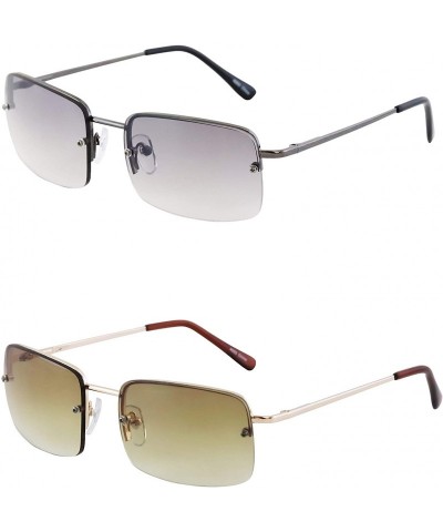 Oval Minimalist Medium Rectangular Sunglasses Clear Eyewear Spring Hinge - 2 Pack Black/Smoke and Gold/Brown - CU196QRWT9X $3...