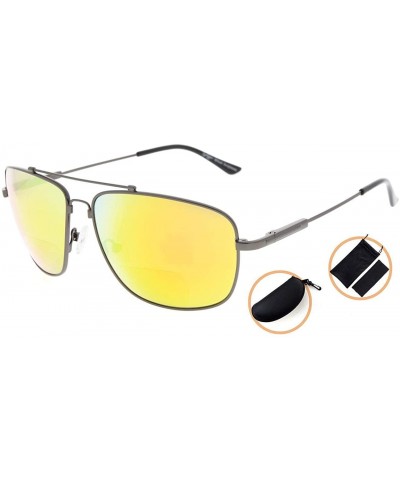 Rectangular Memory Bifocal Sunglasses Bendable Titanium Reading Sunglasses - Gunmetal Frame Orange Mirror - CW18039GXUR $29.43