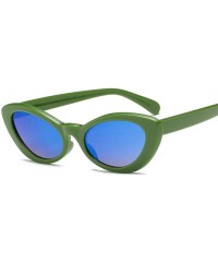 Oval Small Oval Sunglasses Women Cat Eye Brand Designer Vintage Retro Yellow Black - Green - CW18Y4SXWQO $11.73