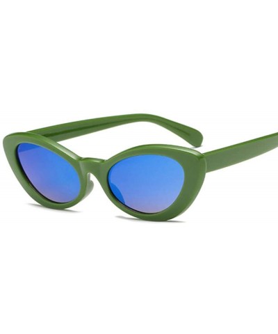 Oval Small Oval Sunglasses Women Cat Eye Brand Designer Vintage Retro Yellow Black - Green - CW18Y4SXWQO $11.73