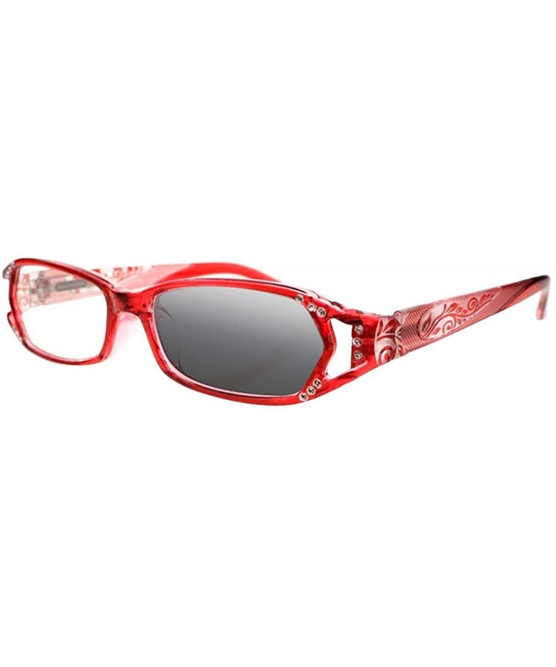 Rectangular Women Diamonds Transition Photochromic Reading Glasses UV400 Protect Sunglasses - Red - CD18DXO0USO $21.93