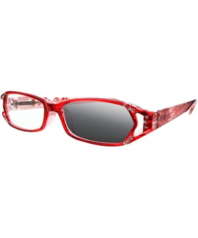 Rectangular Women Diamonds Transition Photochromic Reading Glasses UV400 Protect Sunglasses - Red - CD18DXO0USO $21.93