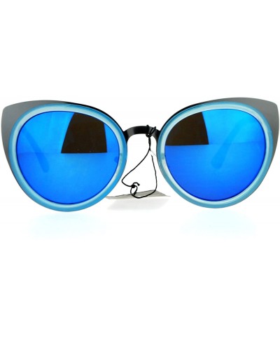 Cat Eye Mirrored Mirror Lens Double Rim Metal Cat Eye Sunglasses - Gunmetal Blue - CW12IGSR4BH $23.41