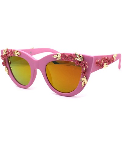 Oversized Womens Bling Metal Floral Jewel Thick Plastic Cat Eye Mod Sunglasses - Matte Pink - CD1979WLYLX $23.26