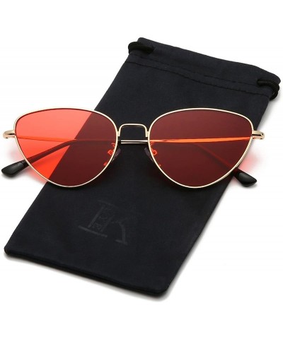 Cat Eye Cat Eye Mirrored Sunglasses Metal Frame Flat Lens LK1742 - Gold/Red - CR18CU5M3DM $11.67