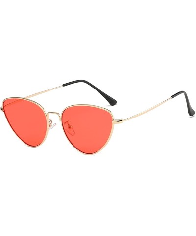 Cat Eye Cat Eye Mirrored Sunglasses Metal Frame Flat Lens LK1742 - Gold/Red - CR18CU5M3DM $11.67