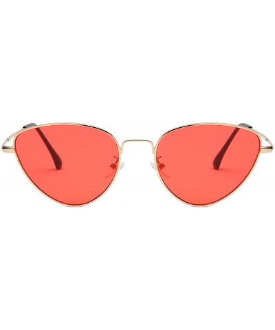 Cat Eye Cat Eye Mirrored Sunglasses Metal Frame Flat Lens LK1742 - Gold/Red - CR18CU5M3DM $11.67