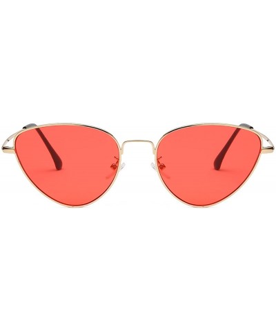 Cat Eye Cat Eye Mirrored Sunglasses Metal Frame Flat Lens LK1742 - Gold/Red - CR18CU5M3DM $11.67