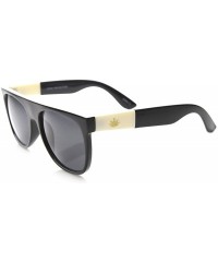 Wayfarer Retro Flat Top Gold Detailed Marijuana Weed Leaf Horn Rimmed Sunglasses (Ivory Leaf - Shiny Black/Smoke) - CE11A15WH...