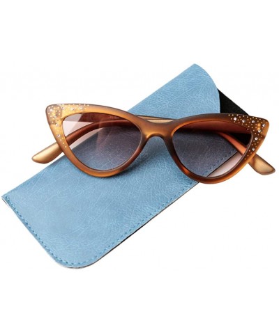 Cat Eye Womens Bling Rhinestones Rivets Cat Eye Anti-Blue Light Reading Glasses - Tea Frame/Tea Lenses - CC18XWUUITY $10.59