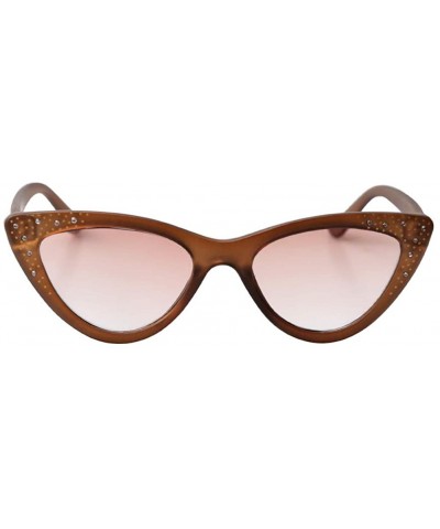 Cat Eye Womens Bling Rhinestones Rivets Cat Eye Anti-Blue Light Reading Glasses - Tea Frame/Tea Lenses - CC18XWUUITY $10.59