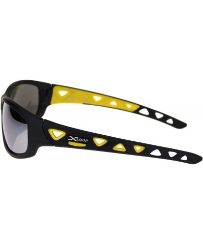 Rectangular Xloop Sunglasses Mens Sports Shades Oval Rectangular Wrap Around UV 400 - Matte Black Yellow - CQ18UIED5XE $9.22