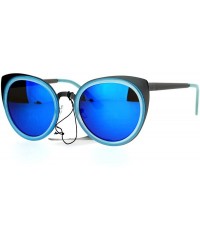 Cat Eye Mirrored Mirror Lens Double Rim Metal Cat Eye Sunglasses - Gunmetal Blue - CW12IGSR4BH $23.41