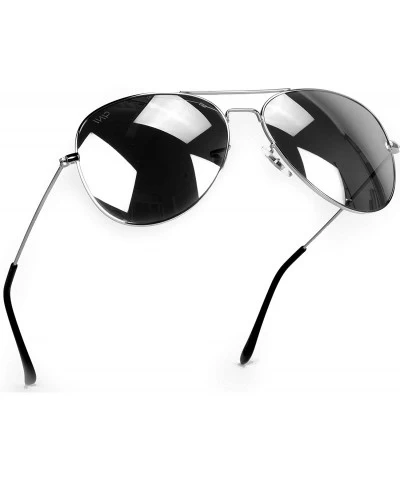 Sport Aviator Full Silver Mirror Metal Frame Sunglasses - Silver Frame / Mirror Silver Lens - C51215PIFUR $24.11