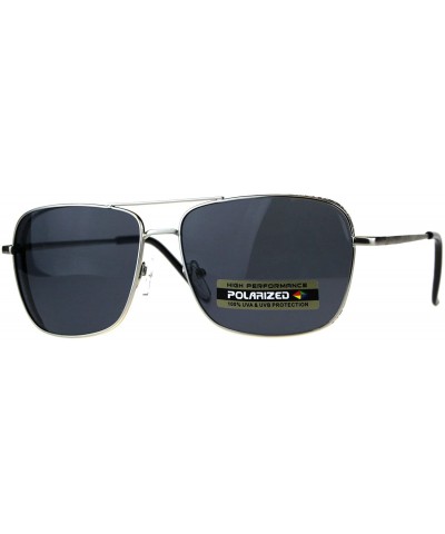 Square Polarized Lens Sunglasses Unisex Square Metal Frame Spring Hinge - Silver (Black) - CV18DREWOK2 $23.18